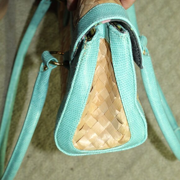 Maggi B Natural Straw & Aqua Blue Edging And Handles Handbag - Picture 3 of 15